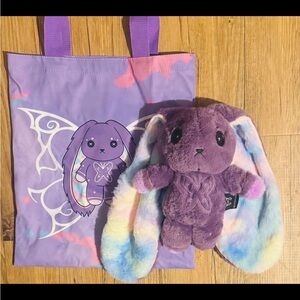 Purple Plushie Dreadul Fibromyalgia Bunny with Tote Bag